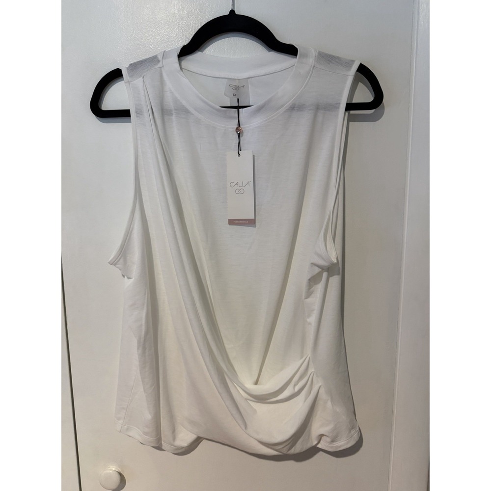 CALIA Wrap Front Tissue Tank 1X White Sleeveless Performance Top NWT